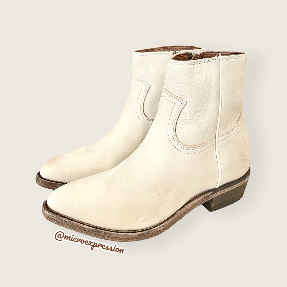 $398 Frye Billy Inside Zip Ivory White Leather Southern Cowboy Short Ankle Boot - Picture 13 of 16